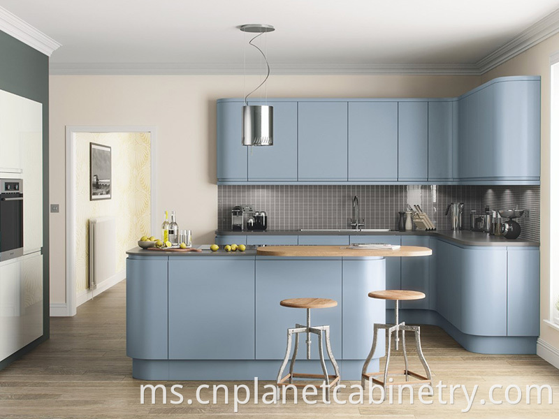 L shape kitchen cabinet blue